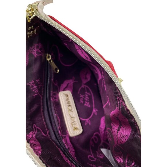 Betsey Johnson Bow-Nanza Wristlet Red Bow Gold Accents Blue Striped - Picture 7 of 11